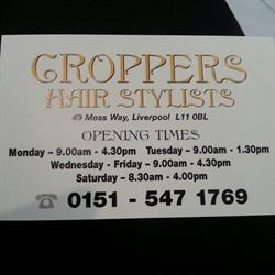Croppers Unisex Hairstylist, Liverpool opening hours