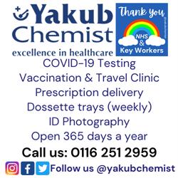 Leicester Travel Clinic & Yellow Fever Centre at Yakub Chemist, Hartington Road, opening hours